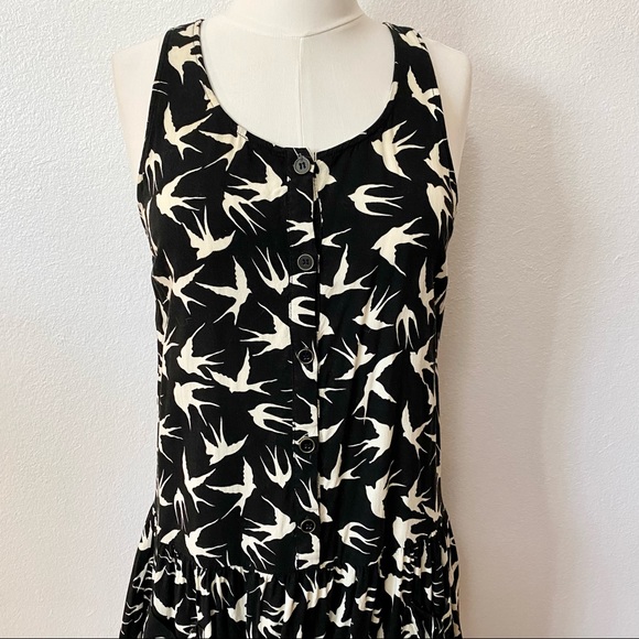 Forever 21 Black & White Bird Print Dress Size M - Picture 3 of 7